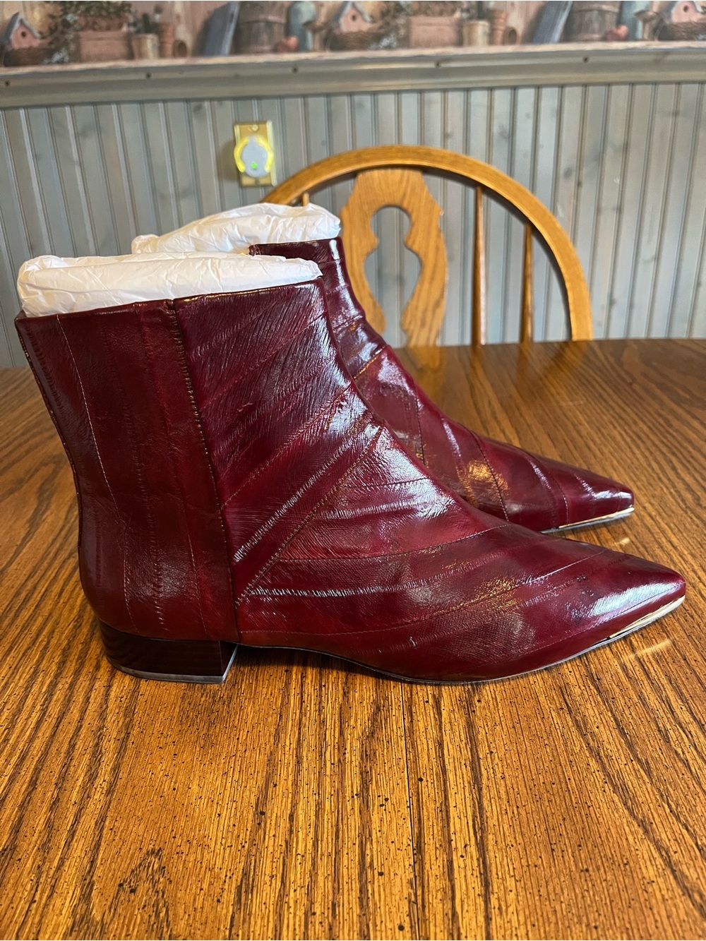 Tory Burch Lila Women's Burgundy eel leather Pointed-Toe Ankle Boots